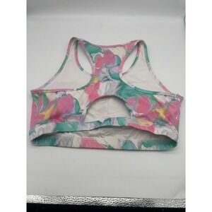 Zelos Womens Pink Green Watercolor Abstract Print Racerback Sports Bra‎ Large